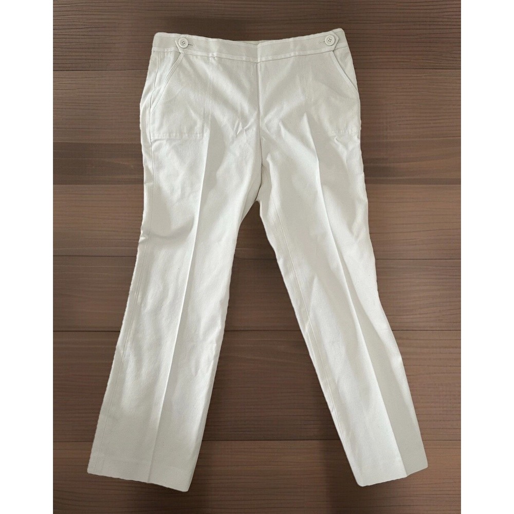 Women's Tory Burch White Straight Leg Cotton Pants With Button‎ Detail Size 8